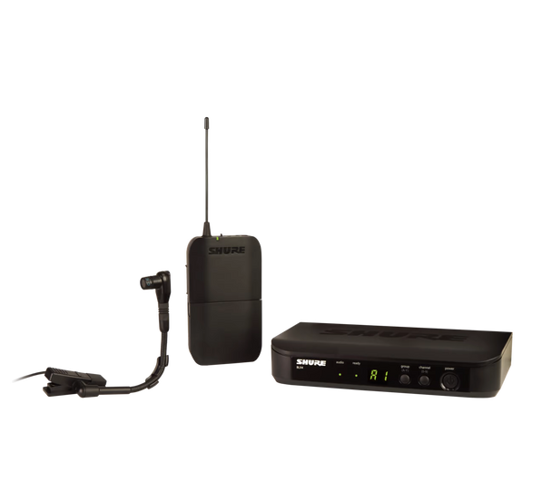 Shure BLX14/B98-H9 Instrument System with (1) BLX4 Wireless Receiver (1) BLX1 Bodypack Transmitter and (1) WB98H/C Cardioid Condenser Instrument Microphone