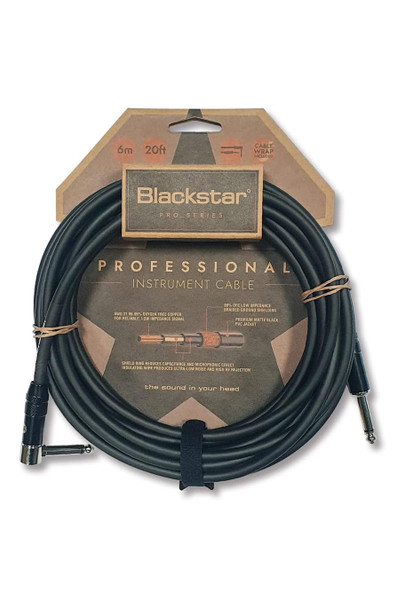 Blackstar 6m (20ft) Pro Series Instrument Cable Straight ¼” Jack to Angle ¼” Jack