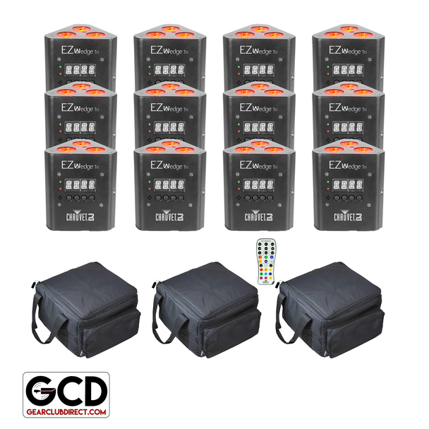 Chauvet DJ EZWedge Tri Rechargeable LED Uplights & Carry Bags Package 