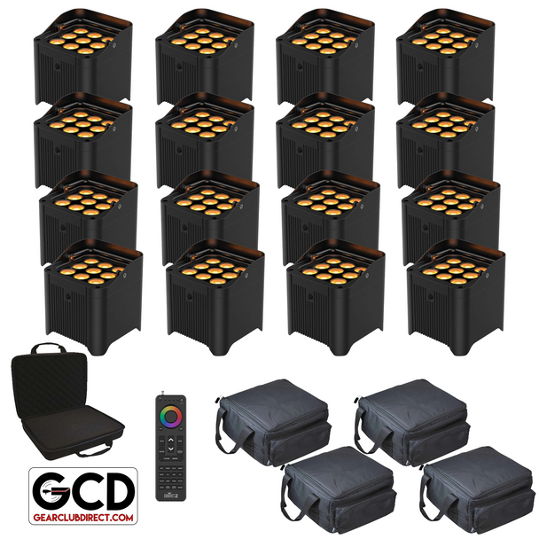 Chauvet DJ Freedom Par Q9 TRUE Wireless, Battery-Operated Quad-Color (RGBA) LED Uplight Sixteen Package with Handheld Remote 