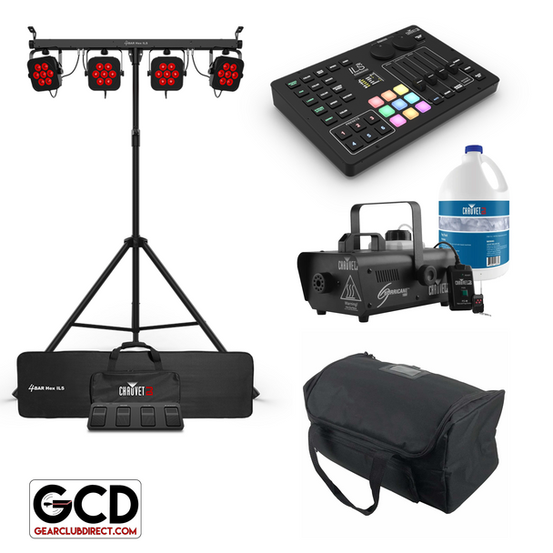 Chauvet DJ 4BAR Hex ILS 6-in-1 RGBAW+UV LED Complete Wash Lighting Solution with ILS Command & Fog Machine Package 