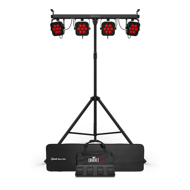 Chauvet DJ 4BAR Hex ILS 6-in-1 RGBAW+UV LED Complete Wash Lighting Solution with ILS Command & Fog Machine Package 