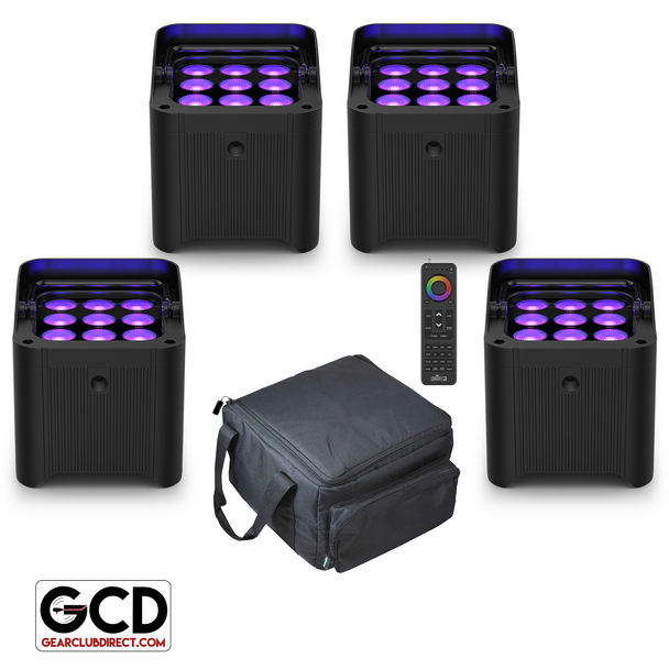 Chauvet Freedom Par H9 IP TRUE Wireless, Battery-Operated Hex-Color LED Uplights 4 Package with Handheld Remote