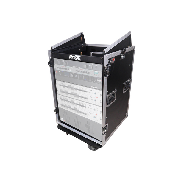 ProX 16U Space Vertical Rack Mount Combo Mixer Case 10U Slant 20 in. Depth with Caster Wheels 