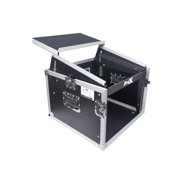ProX 8U Vertical Rack Mount Flight Case with 10U Top for Mixer Combo Amp Rack with Laptop Shelf 