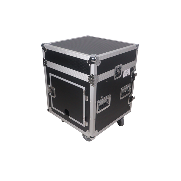 ProX 12U Vertical Rack Mount Flight Case with 10U Top for Mixer Combo Amp Rack with Laptop Shelf and Caster Wheels