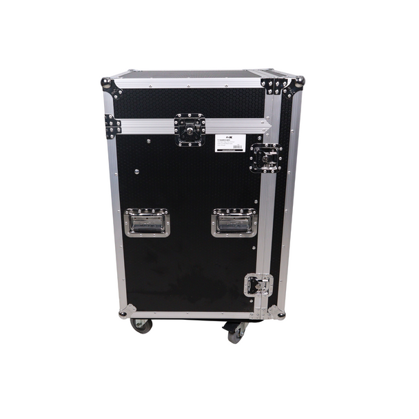 ProX 16U Vertical Rack Mount Flight Case with 10U Top for Mixer Combo Amp Rack with Laptop Shelf and Caster Wheels