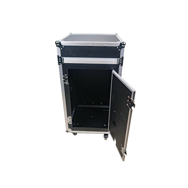 ProX 18U Vertical Rack Mount Flight Case with 10U Top for Mixer Combo Amp Rack with Laptop Shelf and Caster Wheels