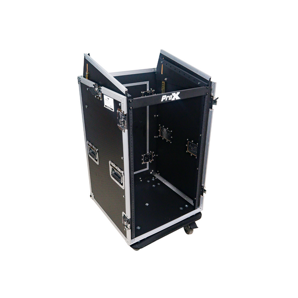 ProX 18U Vertical Rack Mount Flight Case with 10U Top for Mixer Combo Amp Rack with Laptop Shelf and Caster Wheels
