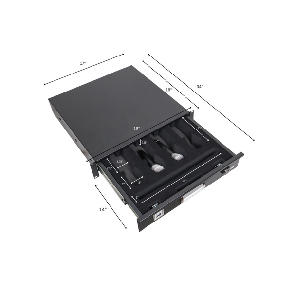 ProX 2U Rack Space Fits (4) MICs and Rack Mount Drawer with Foam for Audio, DJ, and IT Server rack cases