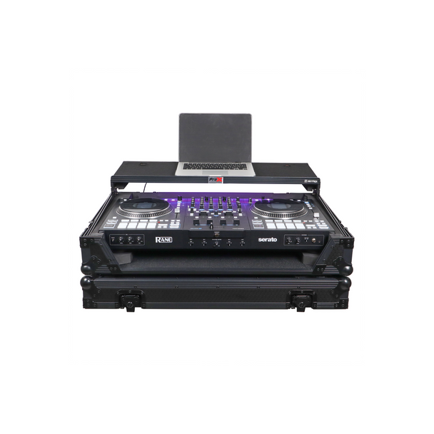 ProX LED ATA Flight Style Road Case For RANE Four or RANE Performer DJ Controller with Laptop Shelf 1U Rack Space LED and Wheels - Black