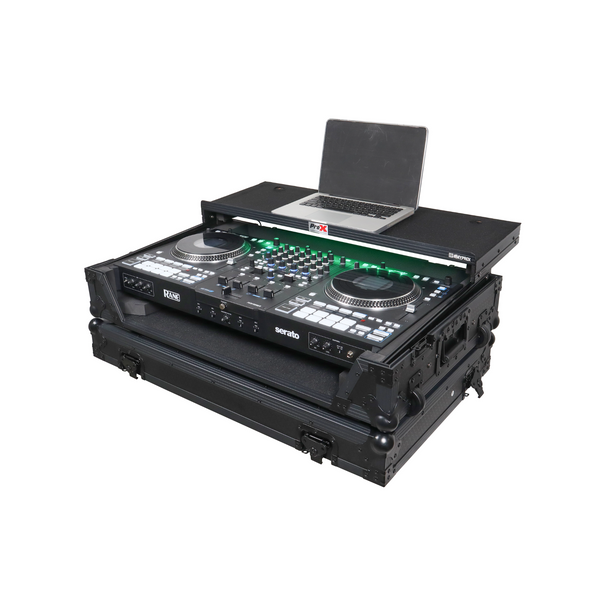 ProX LED ATA Flight Style Road Case For RANE Four or RANE Performer DJ Controller with Laptop Shelf 1U Rack Space LED and Wheels - Black