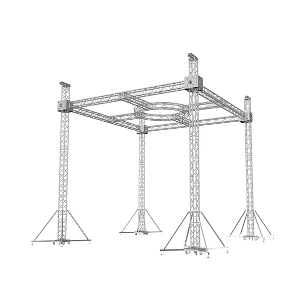 XTP-GS212123-2MC F34 Stage Roofing Truss System with Ground Support, Circular Truss and Chain Hoists – 21x21x23 Ft. Circle in Center
