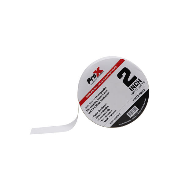 ProX XGF-260WH 2 Inch 180FT 60YD Matte White Commercial Grade Gaffer Tape Pros Choice Non-Residue