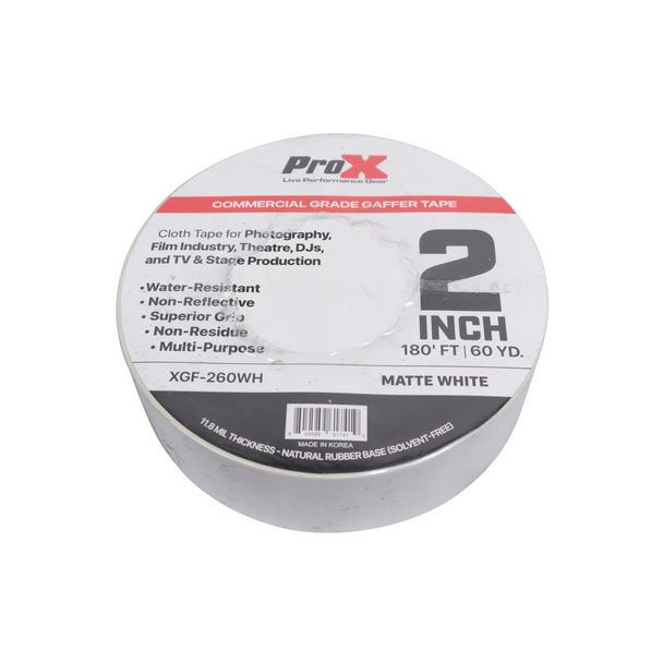 ProX XGF-260WH 2 Inch 180FT 60YD Matte White Commercial Grade Gaffer Tape Pros Choice Non-Residue