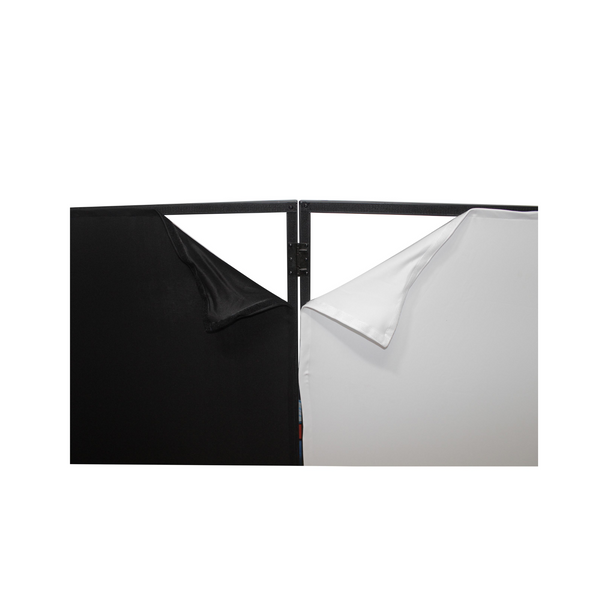 ProX XF-4X3048BMK3 Four Panel Party Black Frame Collapse and Go DJ Facade, Two Side corner Shelves, Carry Bag, 4xBlack and 4xWhite Scrims