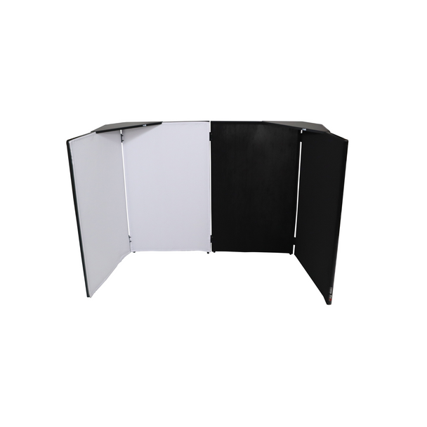 ProX XF-4X3048BMK3 Four Panel Party Black Frame Collapse and Go DJ Facade, Two Side corner Shelves, Carry Bag, 4xBlack and 4xWhite Scrims