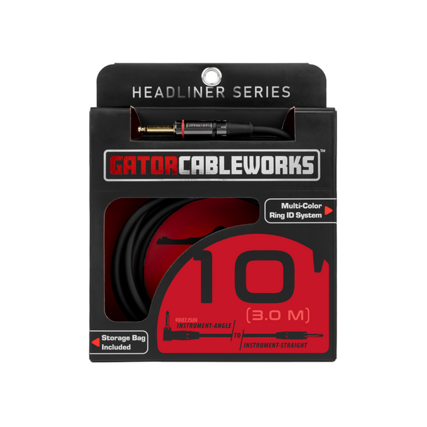 Gator Cases 10 Foot Strt to RA Quiet Instrument Cable 