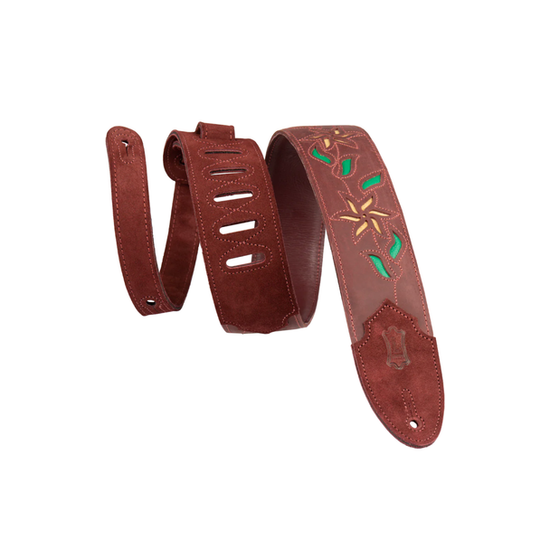 Levy's Leather Flowering Vine Strap-Burgundy w/Yel