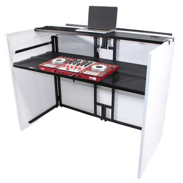 ProX XF-Mesa Media MK2 MESA MEDIA DJ Facade Table Station Includes TV Mount, 2x White & 2x Black Scrims (2x w/ zip & 2 w/o zip) and Padded Carry Bag