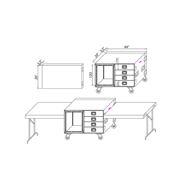 ProX XS-12U4DTW TAHOE 12U Shockmount Workstation Flight Case