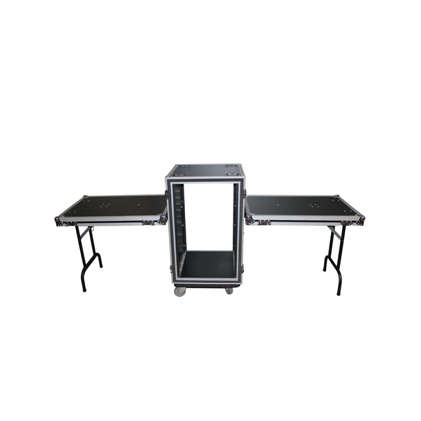 ProX 16U Shockproof Rack Case – 20" Depth w/ Side Tables & Casters