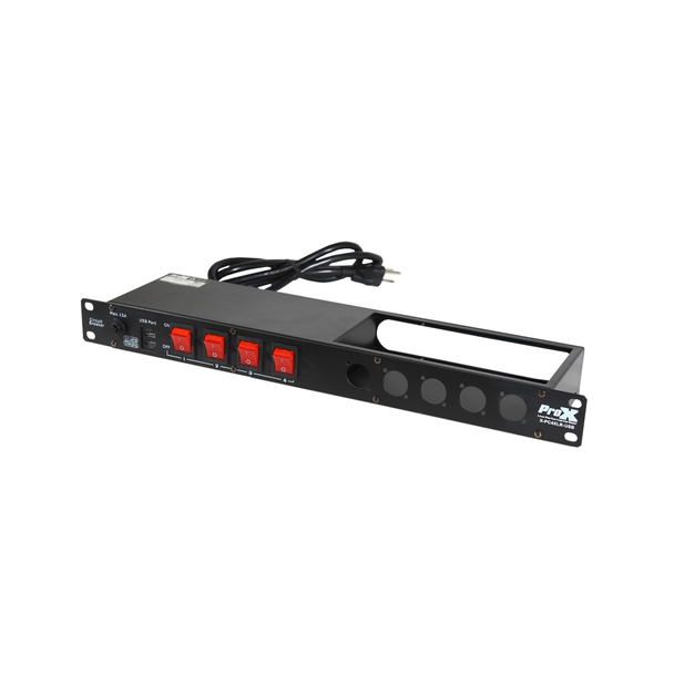 ProX X-PC4XLR-USB 1U 4-Outlet Rack Power Center with USB