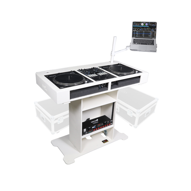 ProX Control Tower™ DJ Podium – White with (2) Flight Cases