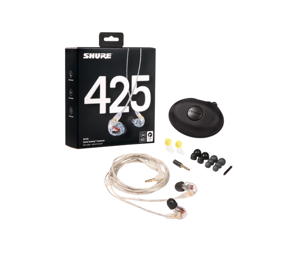 Shure SE425-CL Sound Isolating Dual Driver Earphone with Detachable Cable and Formable Wire Clear