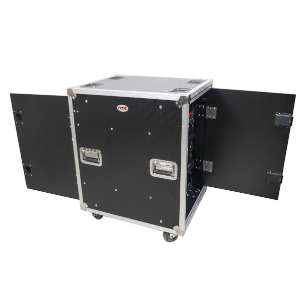 ProX 16U 24" Deep Vertical Rack to Rack Shock Mount Case with 2 Sliding Slam Doors & 4" Caster Wheels
