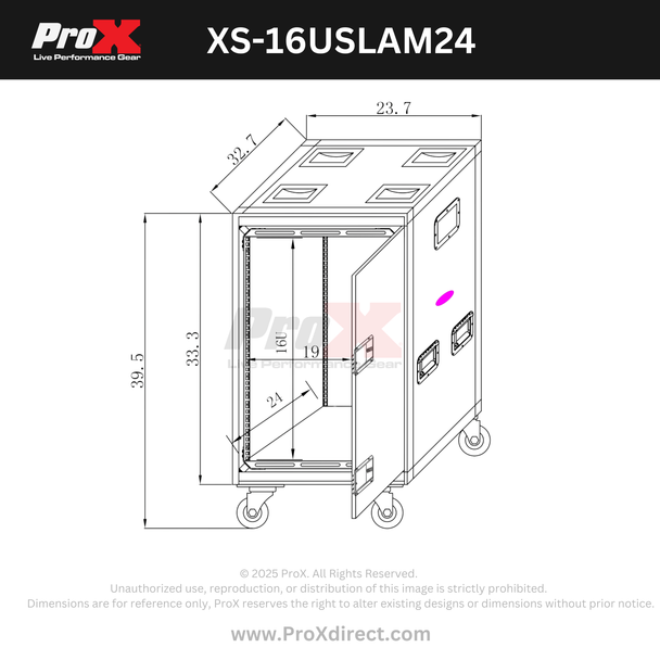 ProX 16U 24" Deep Vertical Rack to Rack Shock Mount Case with 2 Sliding Slam Doors & 4" Caster Wheels