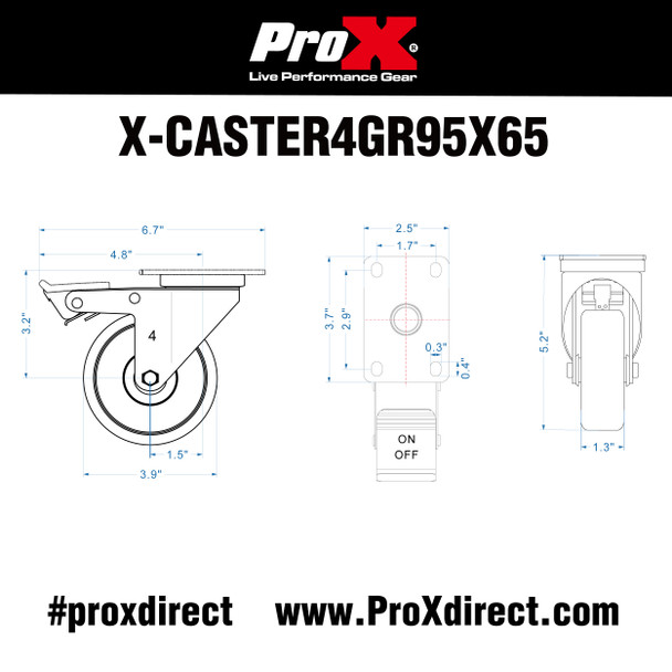 ProX Set of 4 Gray Replacement 4 inch Industrial Grade Caster Wheels Kit 