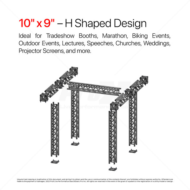 ProX KTP-E1099H 10x10 H-shaped trade show booth truss display system with lightweight K Series aluminum truss construction