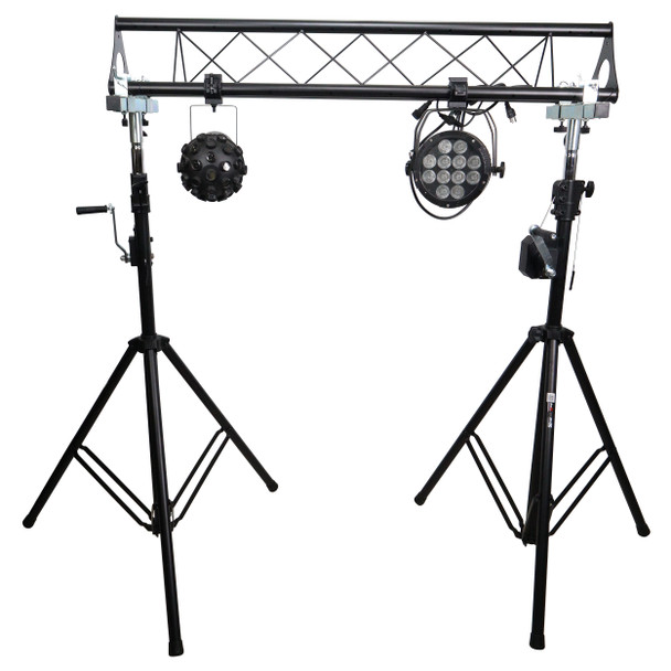 ProX 10-Feet Height Adjustable Portable Crank Lighting Stand System with included 2x T-Bars Triangle Truss for 5 Ft. 10 Ft. 15 Ft. Width