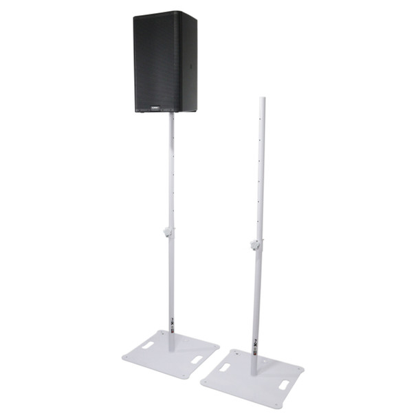 ProX POLARIS Portable Speaker and Lighting Pair Stand Kit with Base Plate, Telescoping Pole, and Carry Bags - White Finish