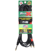 ProX XC-PYR10 10ft Dual RCA Male to Dual 1/4 Inch TS Male Audio Cable for Recording Studios, DJ Equipment, Analog Audio Systems, and Live Sound Applications