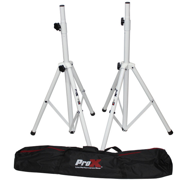 ProX White Heavy-Duty All Metal Speaker Tripod Stand Set of 2, 4-7 Ft. (44"-84") Cloud Series