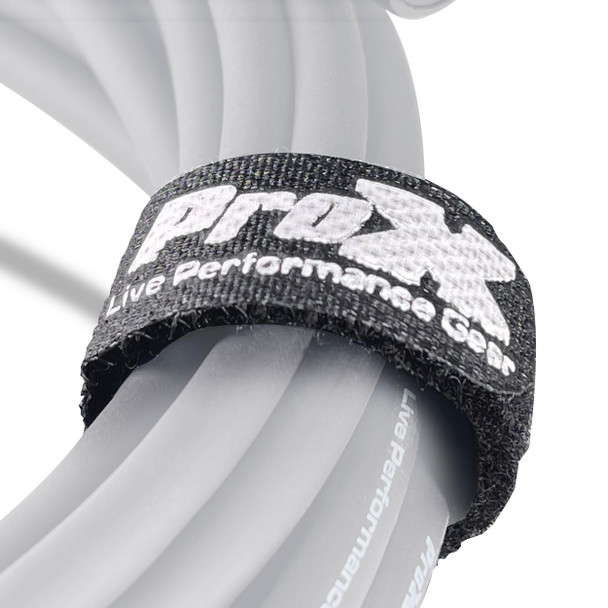 Close-up of ProX reusable cable wrap with hook and loop fastening for professional cable management
