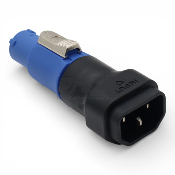 Rear connection view of ProX XC-ADPWCFIEC IEC C14 female to locking PowerCON Blue adapter