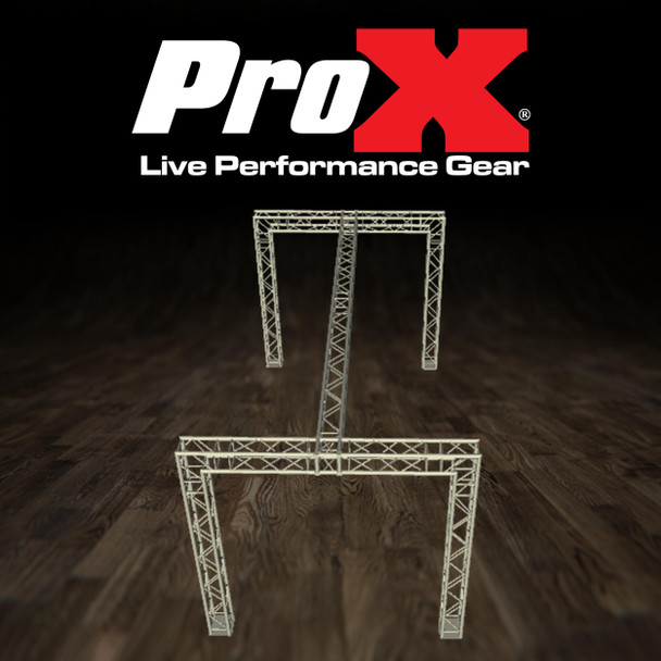 ProX F32 trade show display booth truss system measuring 18' x 10' x 9' for exhibition displays, retail booths, signage, lighting, and event production.