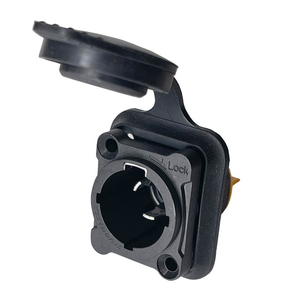 ProX IP65-rated True Power panel mount power connector with weather-resistant protective cover