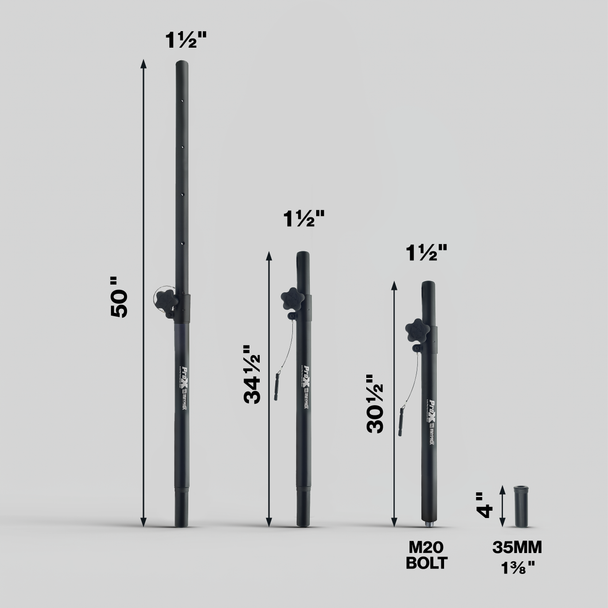 ProX Deluxe 20-inch Subwoofer Speaker Pole w/ M20 Threaded Mount 1 3/8 In. Adapter Cap
