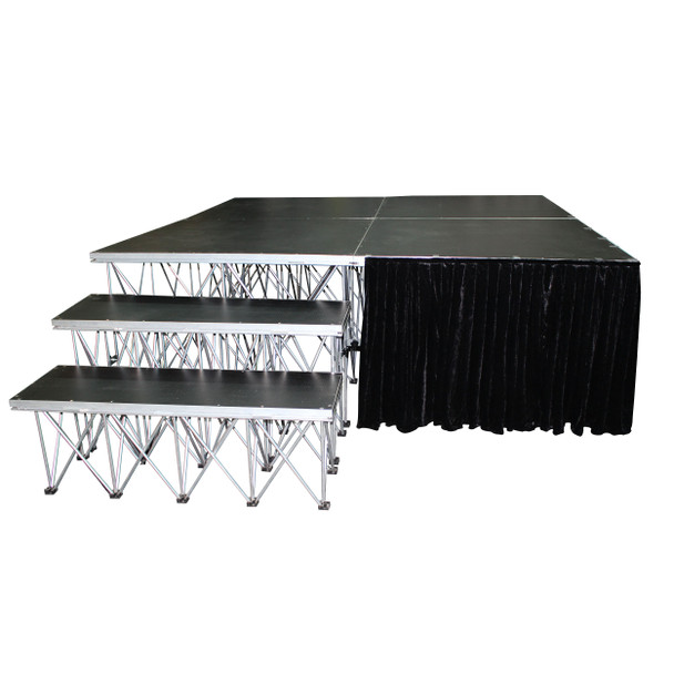 ProX 8" 8ft Width Black Portable Stage Skirt Polyester Fire-Retardant Platform Skirting