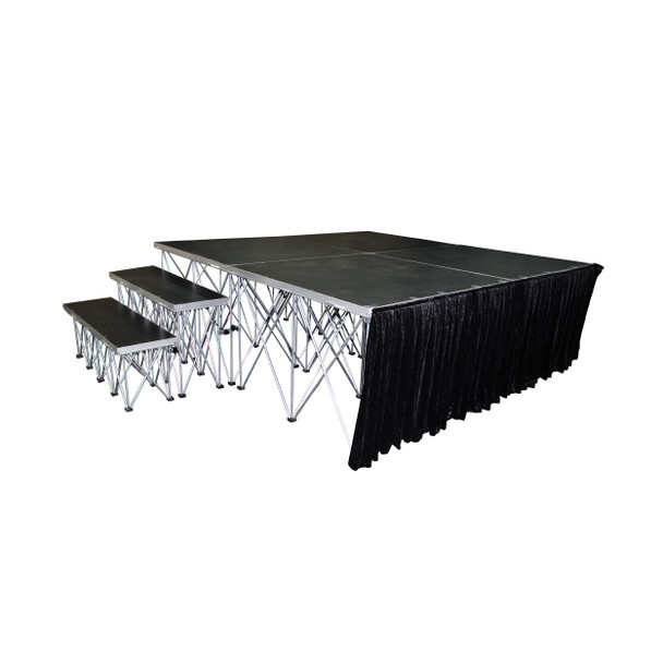 ProX 24" 8ft Width Black Portable Stage Skirt Polyester Fire-Retardant Platform Skirting