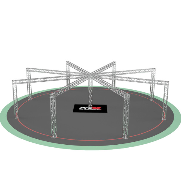 ProX circular exhibit booth truss system with integrated display platform for conventions, retail activations, brand experiences, and trade shows