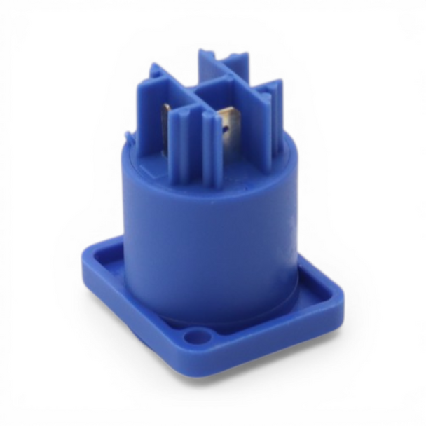 ProX blue Power Out chassis connector with 3-pole locking AC panel mount design for professional AV installations