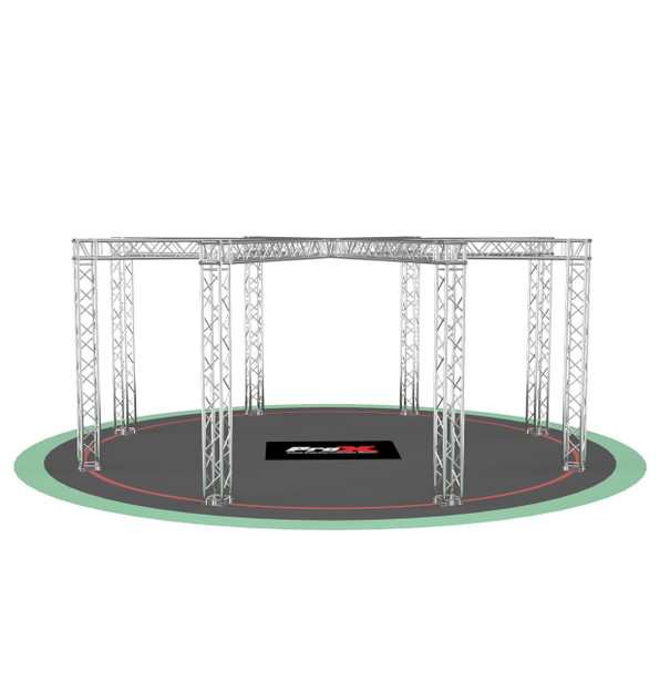 ProX circular F34 trade show display booth with perimeter truss structure for exhibitions, product launches, retail showcases, and corporate events