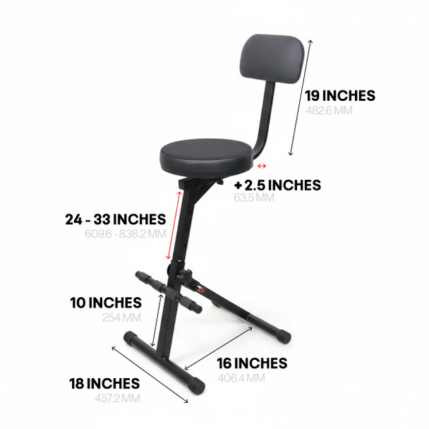 ProX Portable Folding AV Operator DJ Keyboard Drum Height Adjustable Throne Chair with 13 in. Velvet Padded Cushion