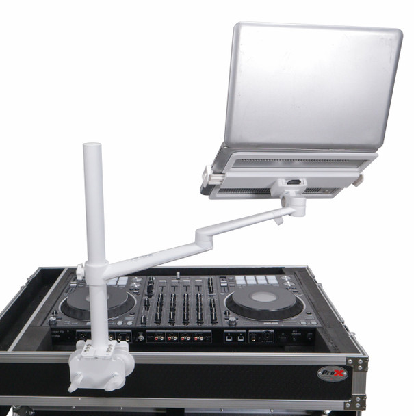 ProX White Adjustable Arm Mount Mount Stand For 12-17" Laptop,VESA 75X75 and 100X100 fit 17-32" Monitor, For DJ Flight Case/Table
