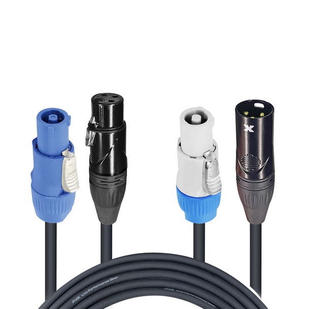 ProX XC-PWC14-DMX05 5ft dual PowerKon to dual 3-pin DMX combo link jumper cable for professional lighting and power distribution